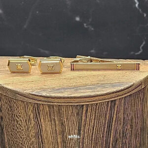 Celine Gold and Silver Tone Cufflinks and Tie Bar Set
